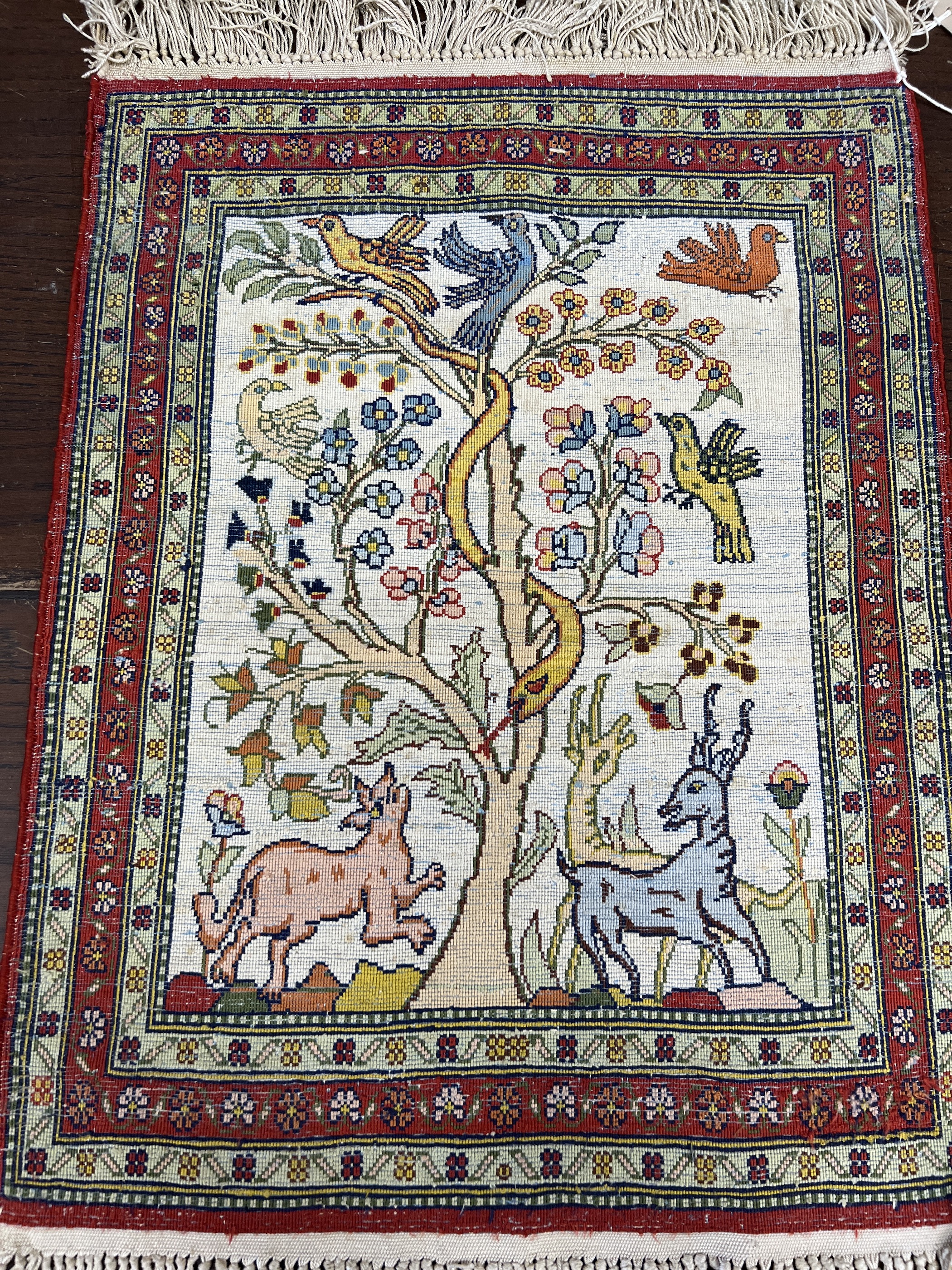 A North West Persian part silk mat, 60cm x 45cm